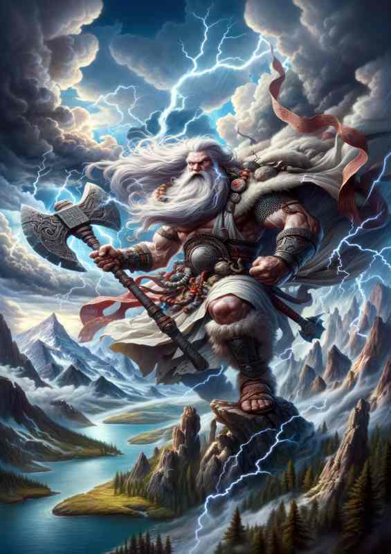 Slavic god Perun fierce and thunderous with a flowing beard | Poster