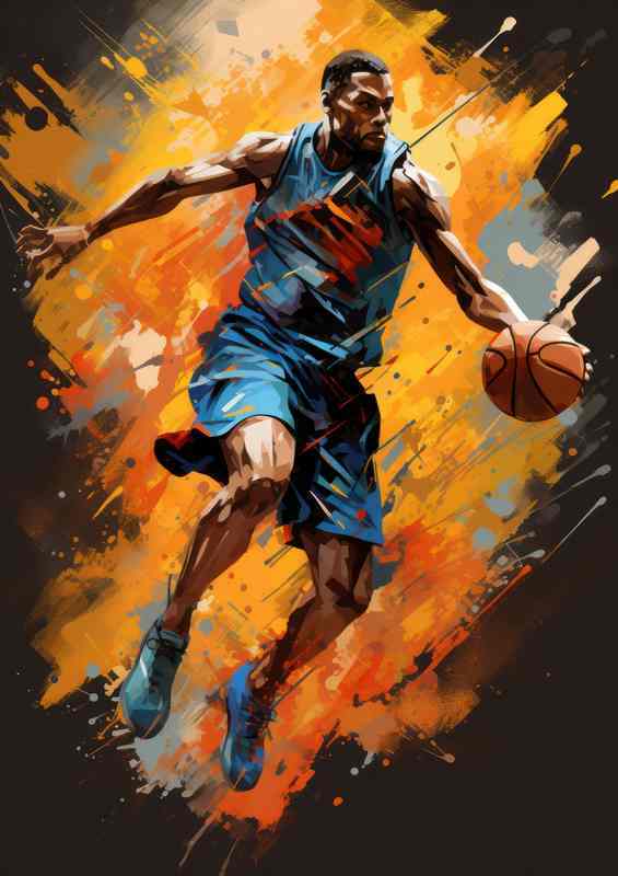 Basketball palyer rumping for the hoop splash art style | Poster