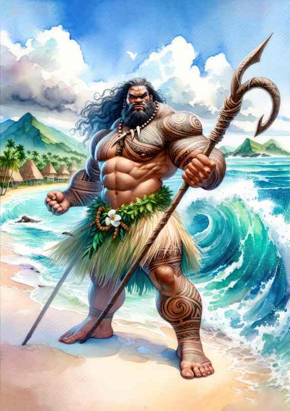 Watercolor painting Polynesian god Maui | Poster