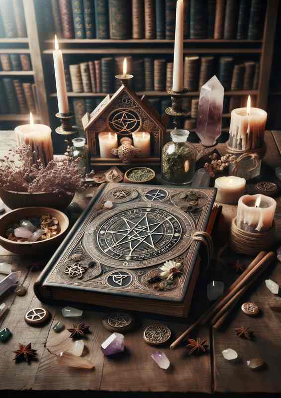 Wiccan Book of Shadows an ornate grimoire with pentacles | Di-Bond