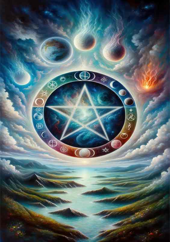 Wiccan symbol Pentagram a five pointed star within a circle | Poster