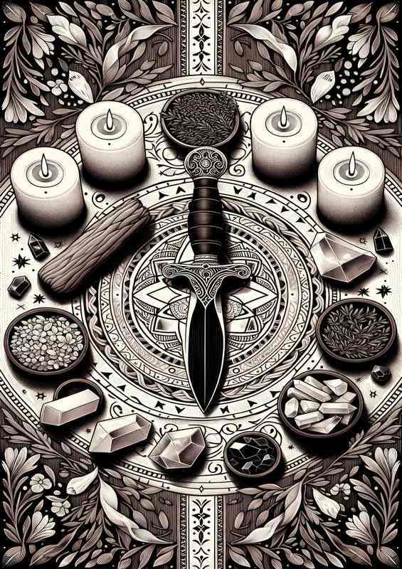 Wiccan tool Athame a ceremonial black handled knife | Poster