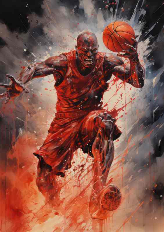 Basketball player painting withwatercolors on black | Poster