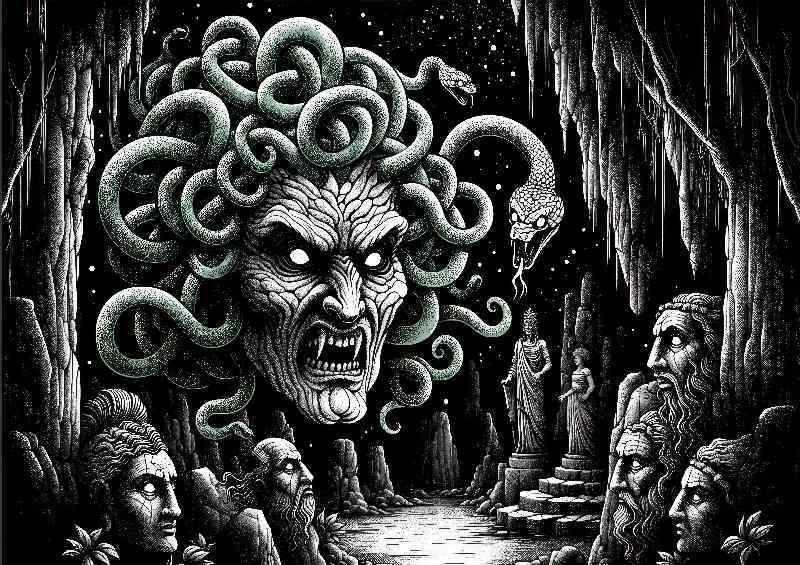 The menacing Medusa with snake filled hair and a petrifying | Poster