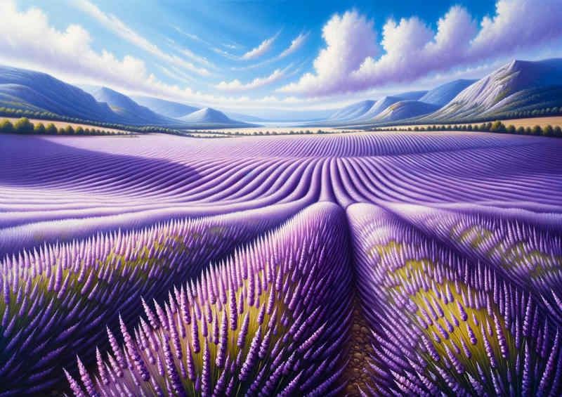 A vast field of lavender swaying under a gentle breeze | Poster