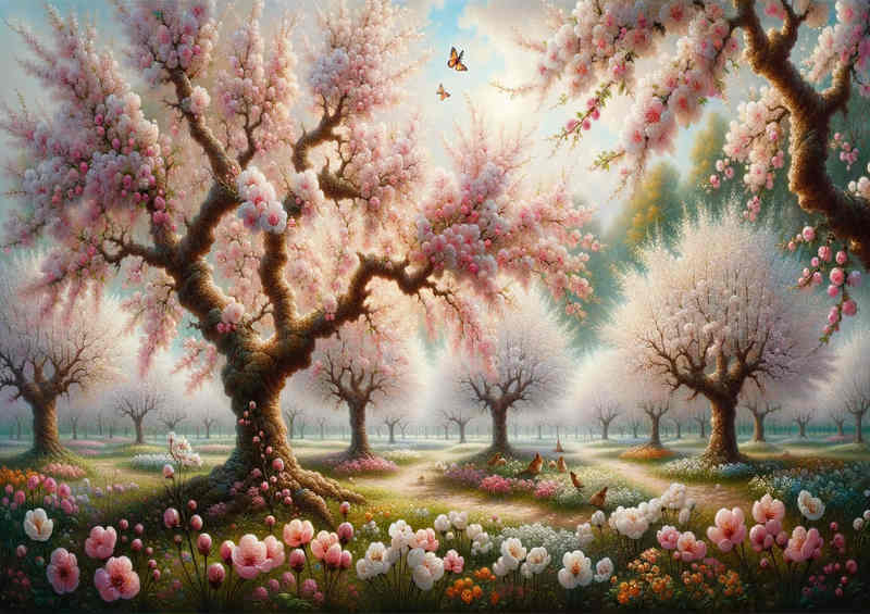 Blossom Brilliance a serene orchard in spring Trees burst | Poster