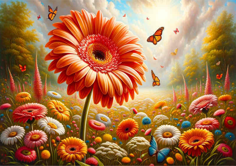 Garden a radiant gerbera daisy flourishing in a sunlit meadow | Poster