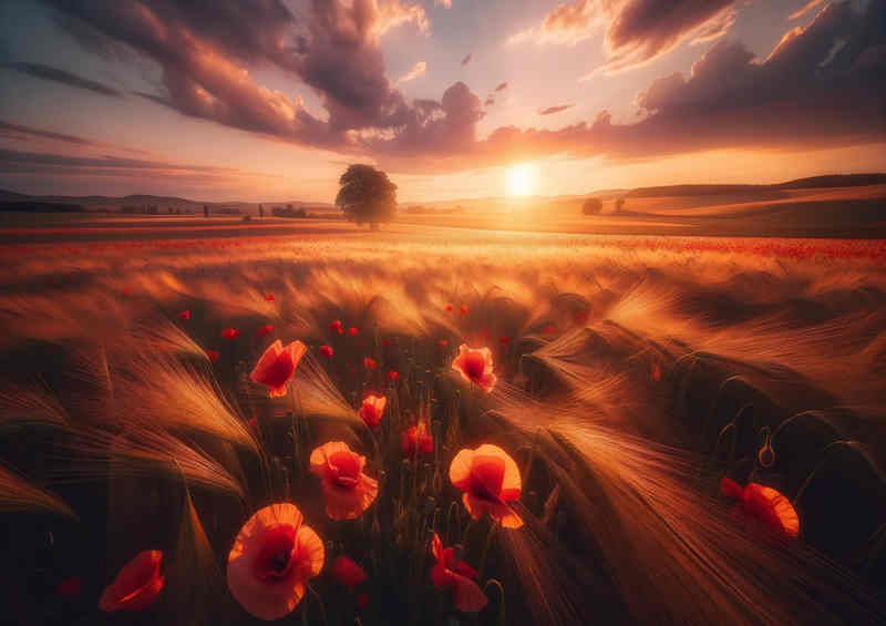 Golden Hour Glow a vast meadow under a soft pastel sky | Canvas