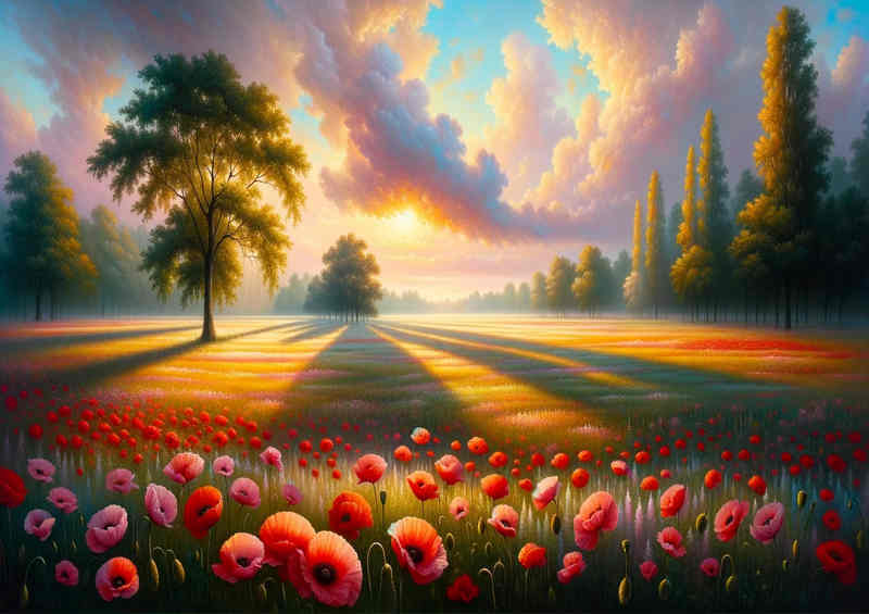 Natures Serenade a serene meadow beneath a pastel | Metal Poster