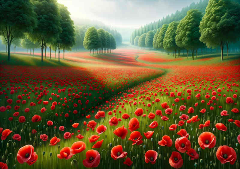 Panorama a sprawling meadow teeming with radiant red poppies | Canvas