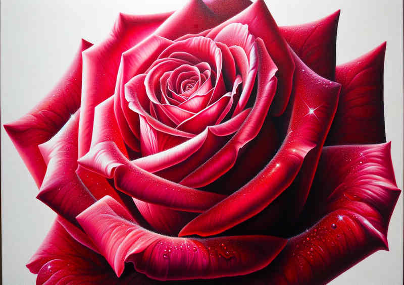 Rose Radiance a close up view of a vibrant red in full bloom | Poster