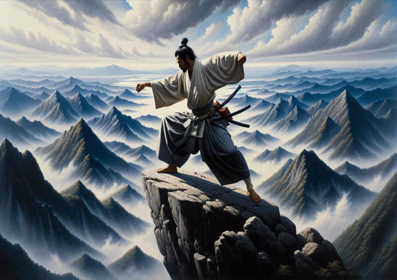 Martial Mastery a samurai practicing martial arts | Metal Poster
