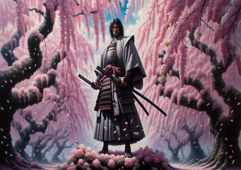 Sakura Sentinel a samurai and the cherry blossoms | Canvas