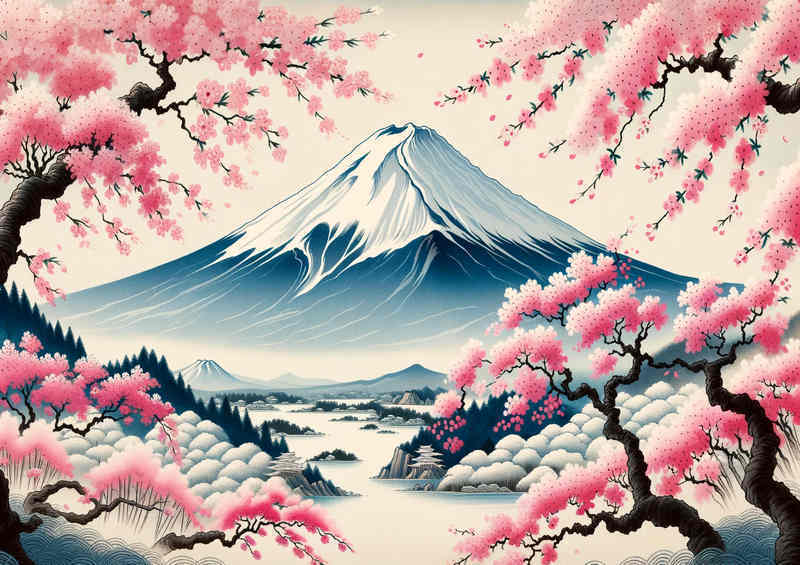 Floral Frame showcasing majestic Mount Fuji | Poster