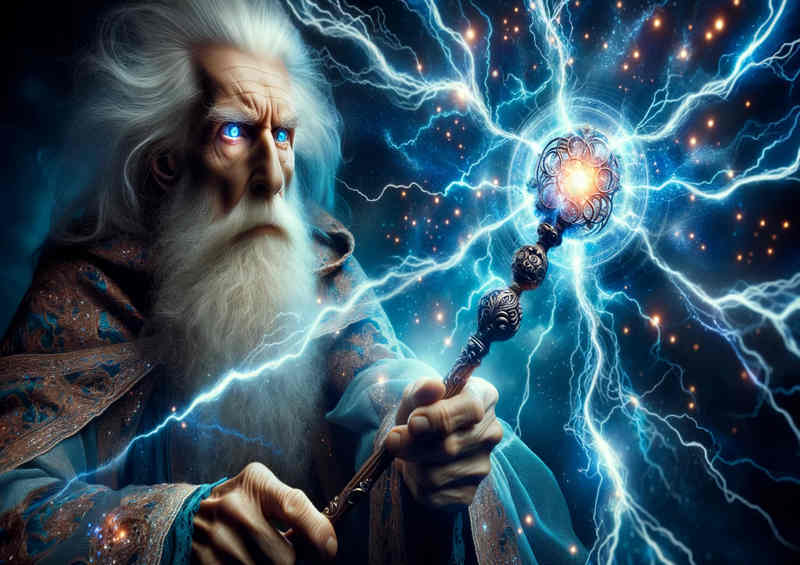 Magical Mastery an elder wizard his eyes alight with focus | Poster