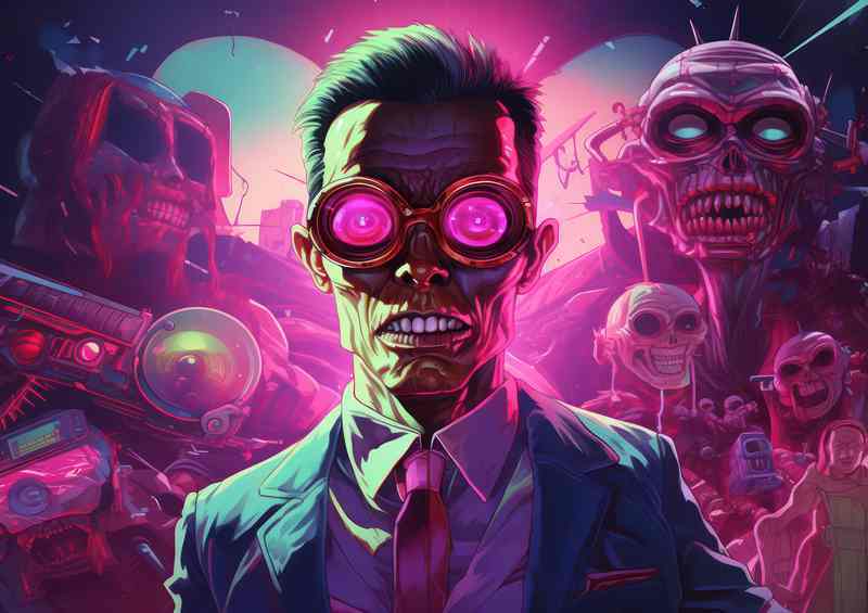 Horror film poster pink skulls with glasses | Metal Poster