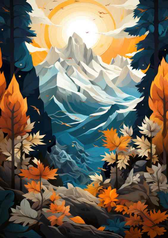 The Mountain range with autumn leaves | Di-Bond