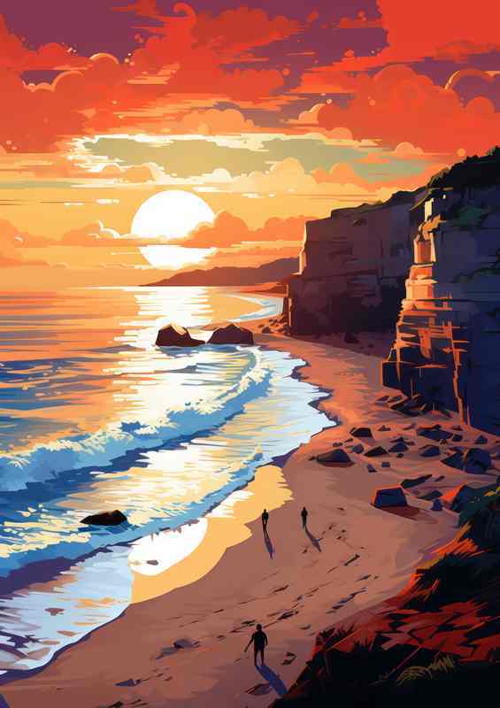Sea And cliffs in a painted style | Poster