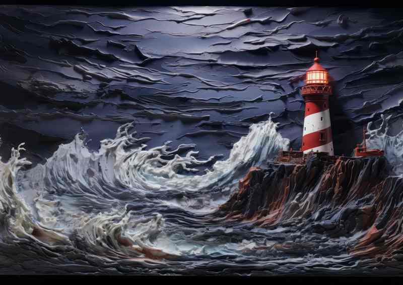 A Lighthouse painting style dark skies | Di-Bond