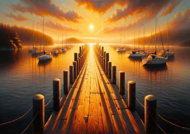Harbors Hush serene harbor scene with a jetty | Metal Poster