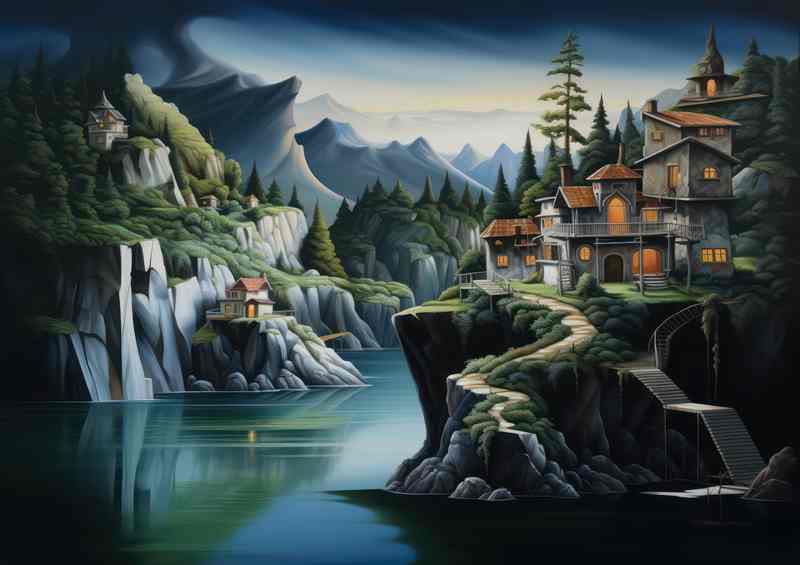 The Little house on the hil by the lake | Canvas
