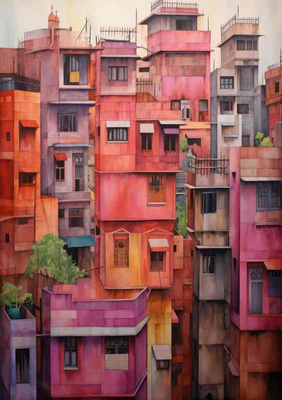 Town houses built up painted style | Poster