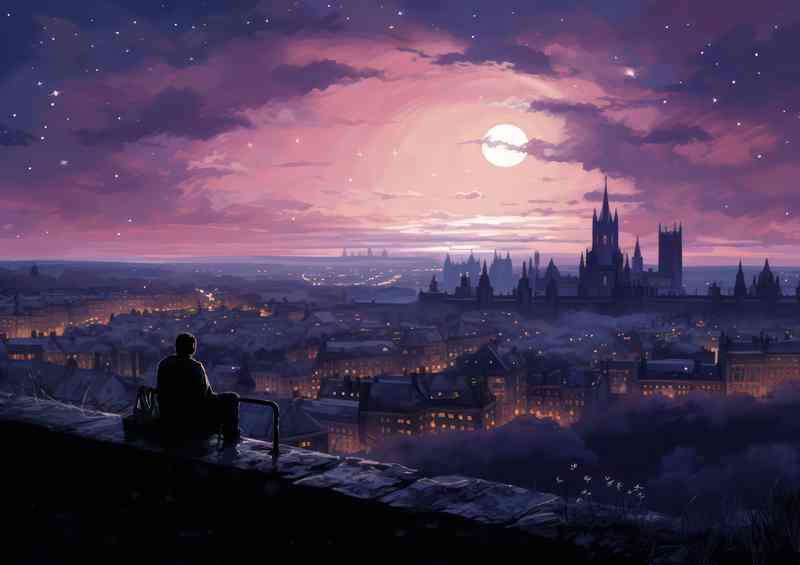 City at night looking across the purple skyline | Canvas