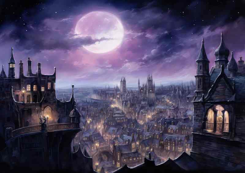 City centre at night with misty skys | Canvas