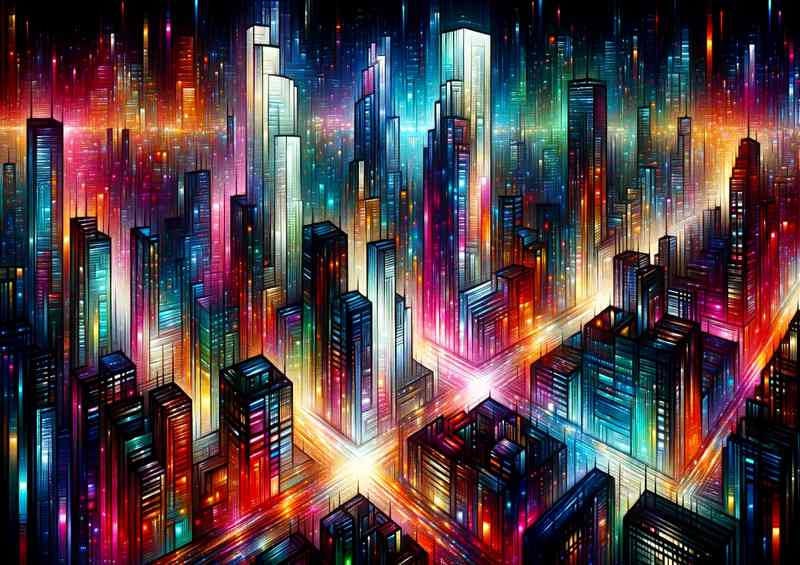 Neon Nightscape painting visualizing a bustling city | Di-Bond
