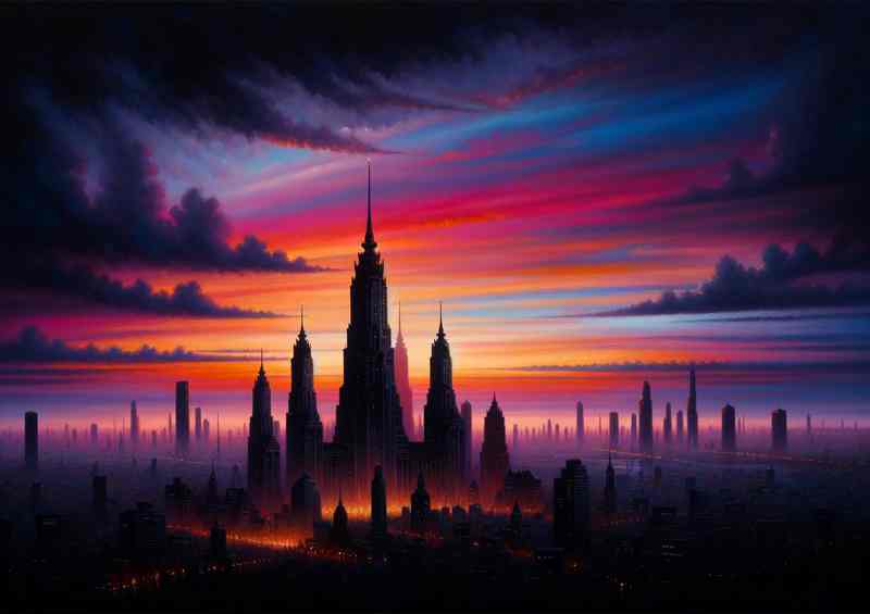 Twilight Towers a citys silhouette | Metal Poster