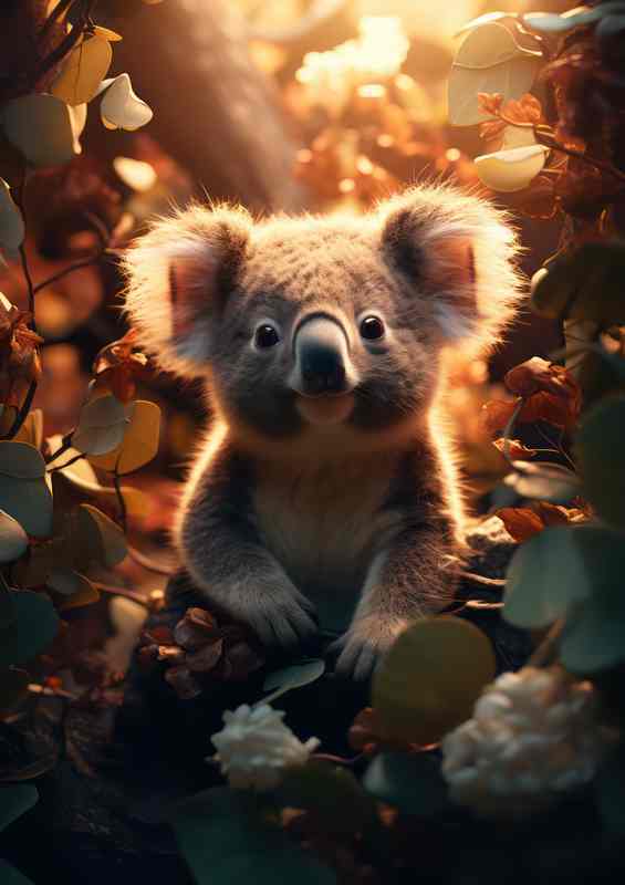A Koala with the sun behind it looking up at the camera | Di-Bond