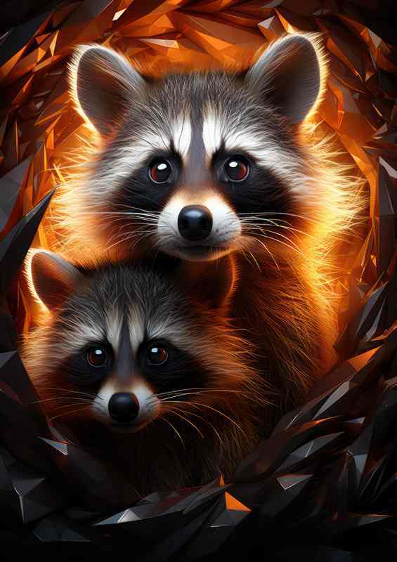 A closeup image of a raccoon with brown eyes | Poster