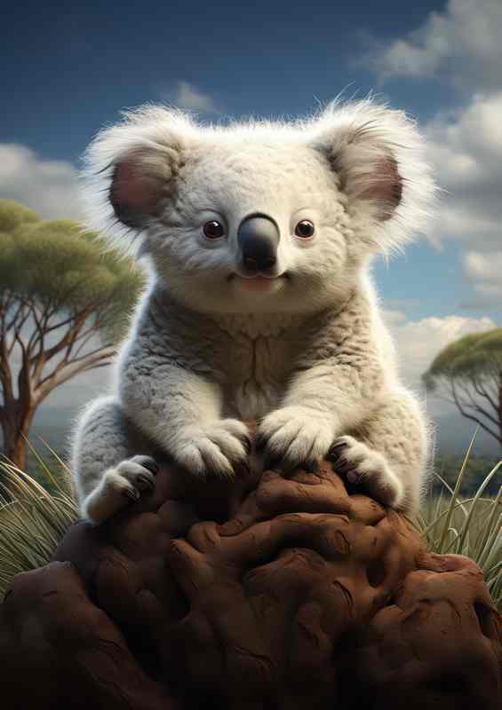 A little koala sitting on grass in the desert | Poster