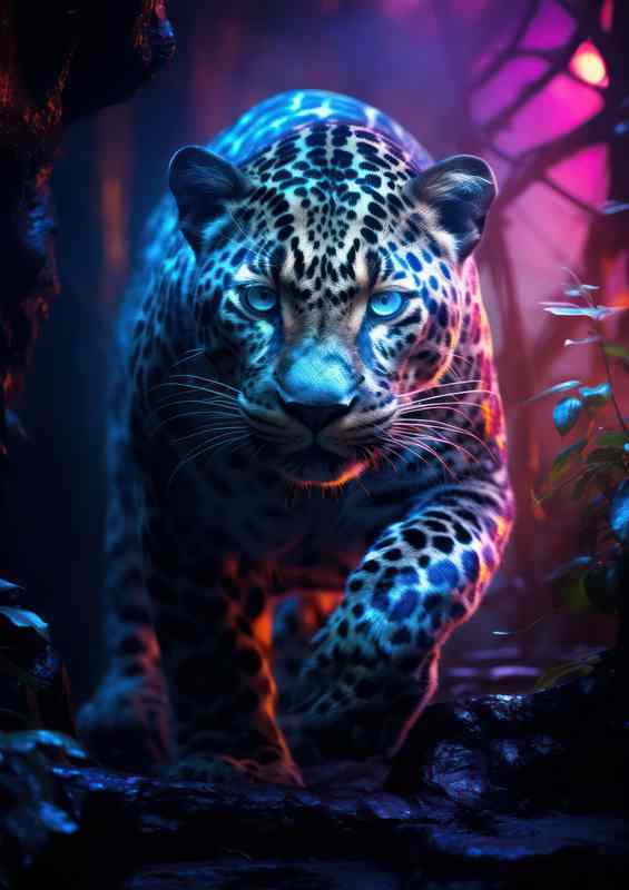 Leopard walking through the woodland colourful | Di-Bond