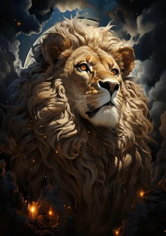 Lion Looking into the bright sky | Poster
