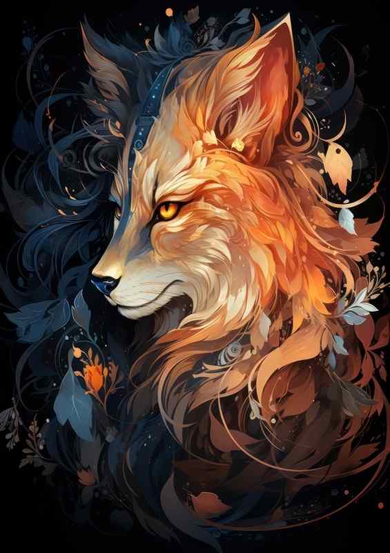 Moon Wolf Painted Style dark background | Canvas