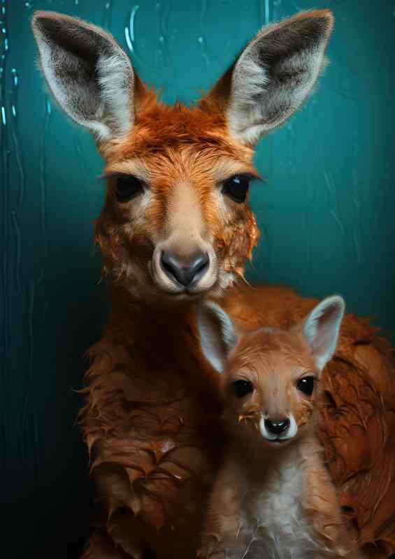 Photo style of a Kangaroo and its joey | Metal Poster