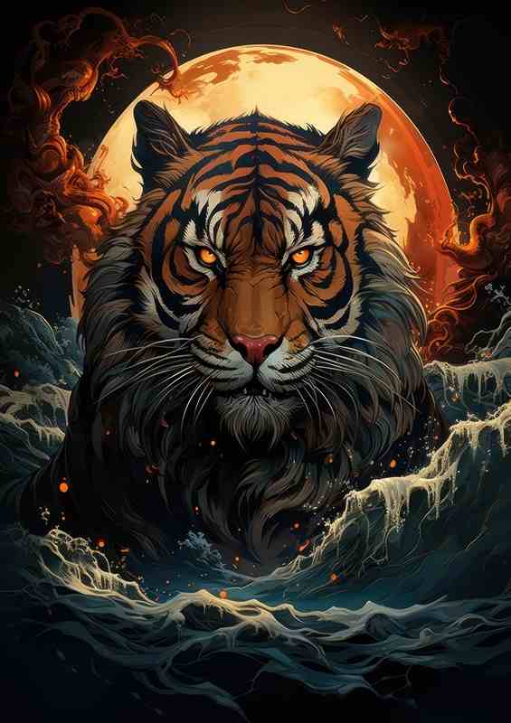 The tiger in the middle of the water | Canvas