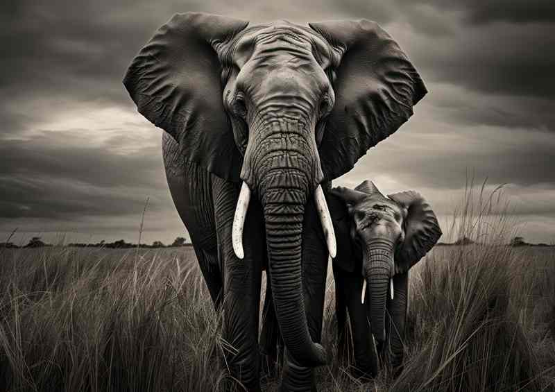 A Pair Of elephants in the grassy plainlands | Di-Bond