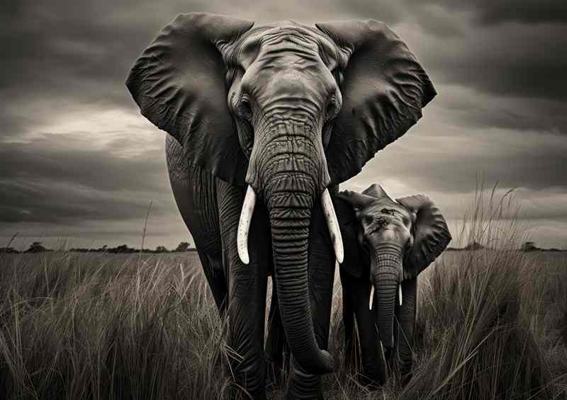 A Pair Of elephants in the grassy plainlands | Poster