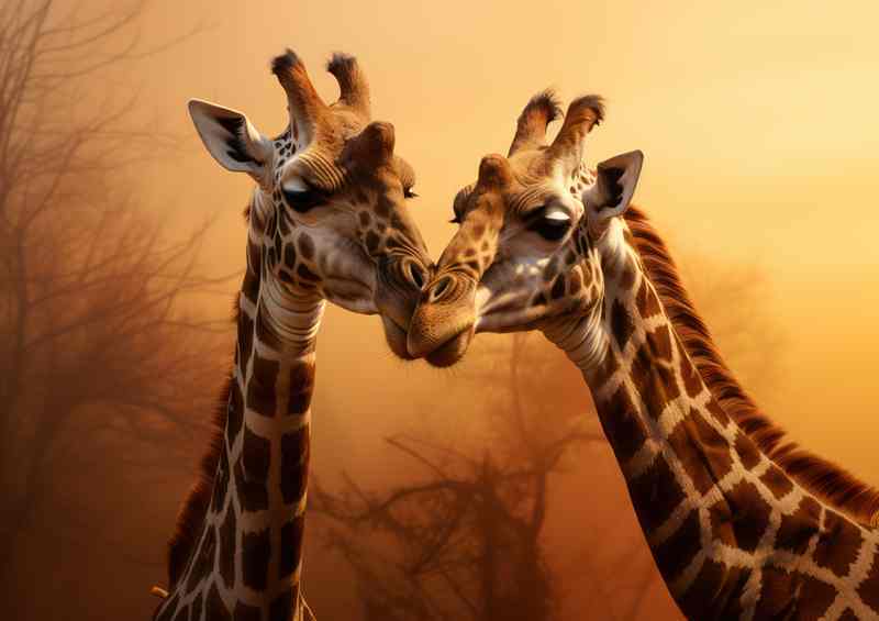 A Pair of giraffes kissing each other | Poster