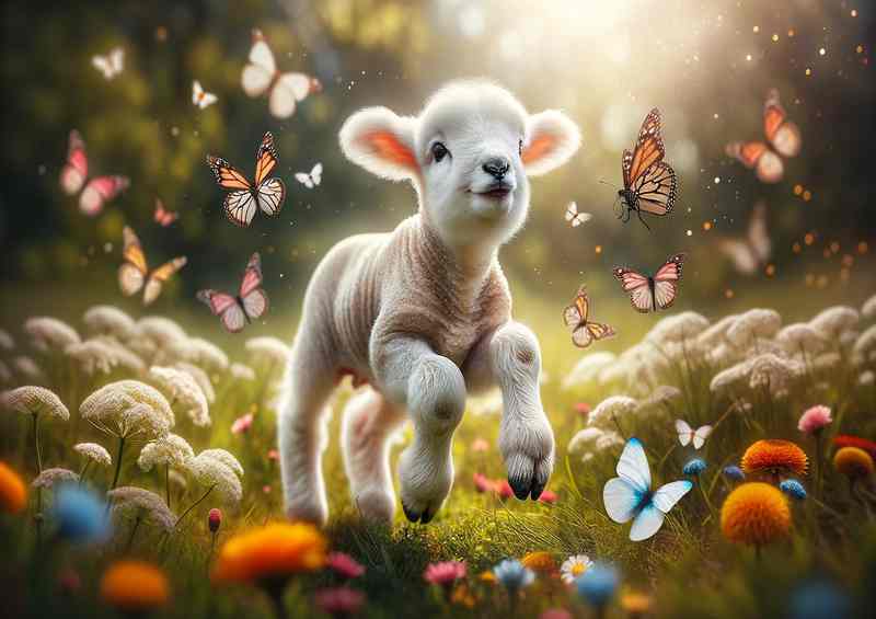 Barnyard Buddy a fluffy baby lamb frolicking in the meadow | Canvas