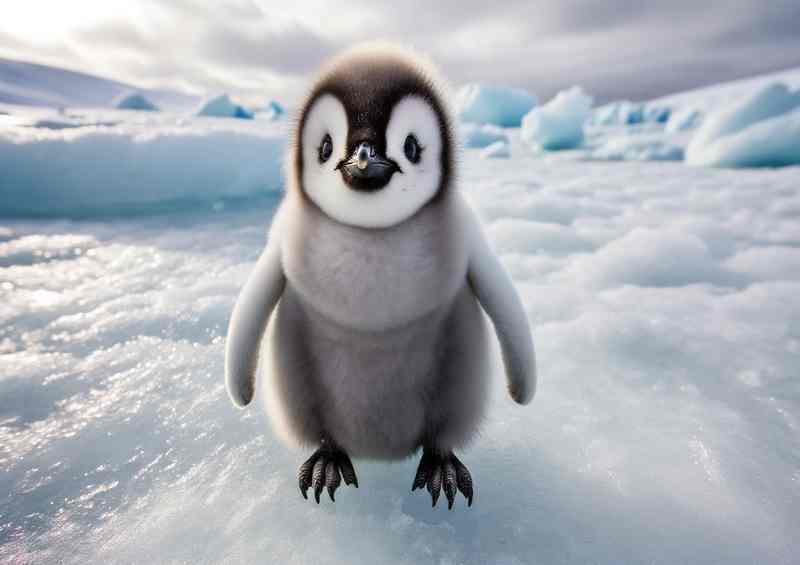 Fluffy Feathered Friend a penguin chick with soft gray down | Di-Bond