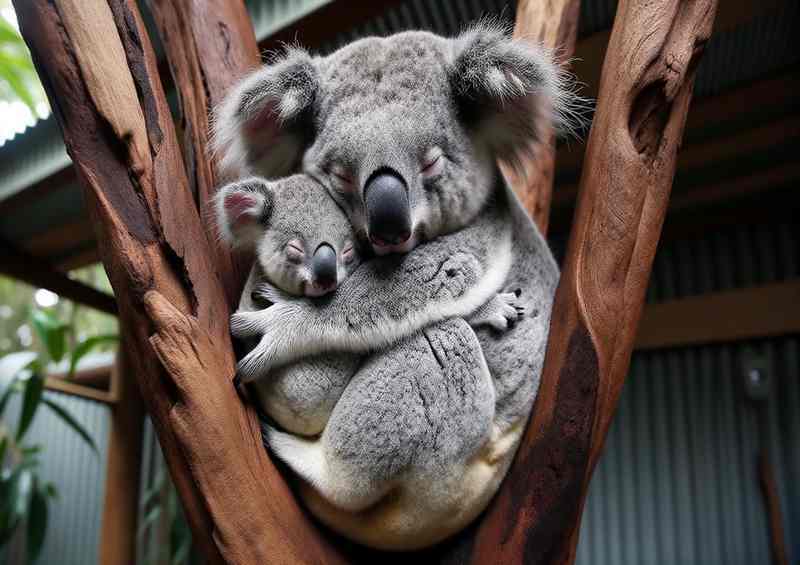 Koala Cuddles a baby koala nestled against its mother | Di-Bond