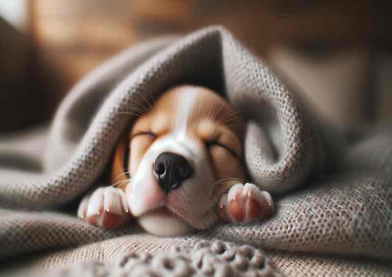 Little Lovebug a sleepy puppy nestled in a blanket | Di-Bond
