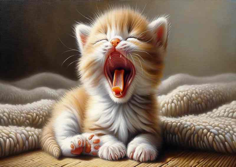 Lovable tiny kitten yawning revealing its small teeth | Canvas