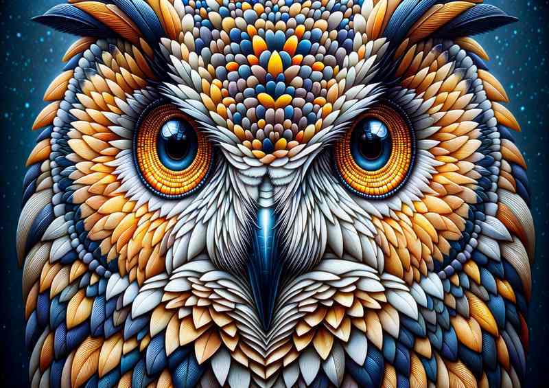 Majestic Mosaic an owl with gold and blue tones | Canvas