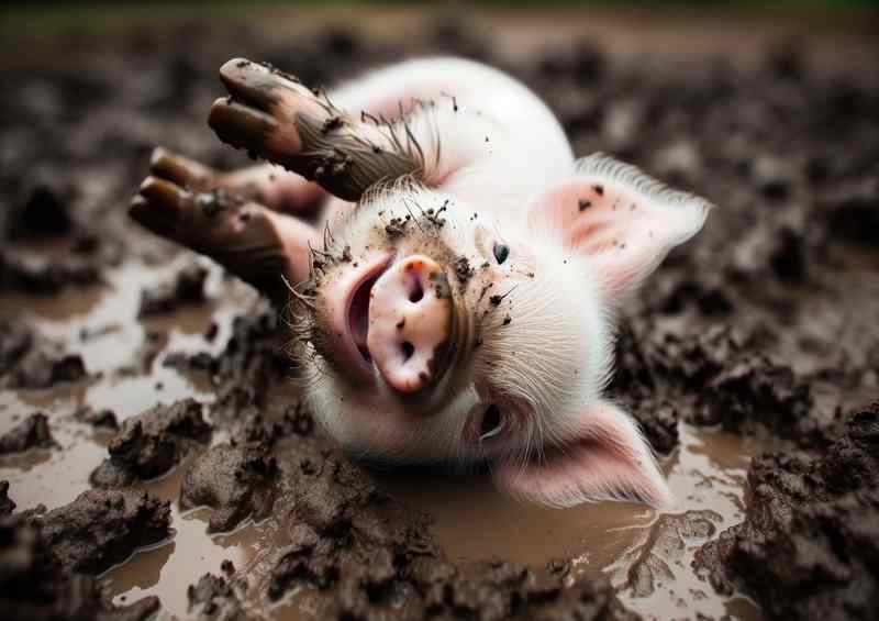 Piglet Playtime a playful piglet rolling in the mud | Metal Poster