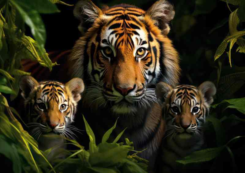 Tiger and her pair of cubs in the juingle | Poster
