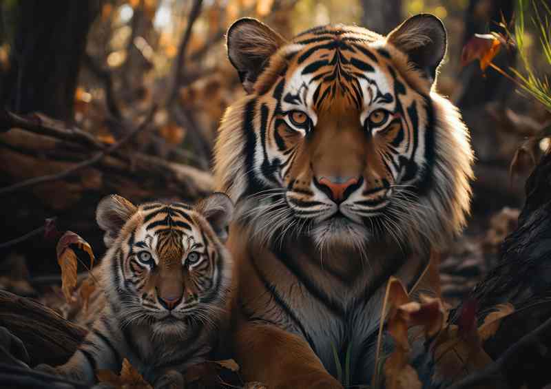 Tigers one mother and her pup are laying | Canvas